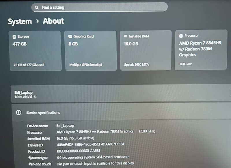 Laptop Gaming Acer Nitro V16 - RTX 4060 8GB